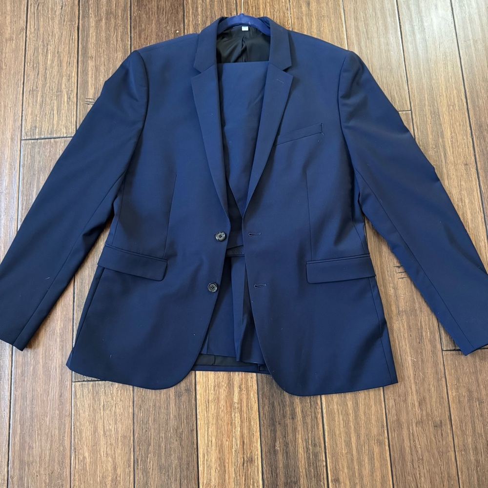 Express Innovator Suit 2 Piece Navy Mens 44L Wool Blend Skinny Fit With Pant